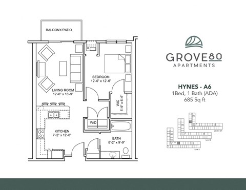 Hynes - A6-ADA Floor Plan at Grove80 Apartments, Cottage Grove, MN, 55016